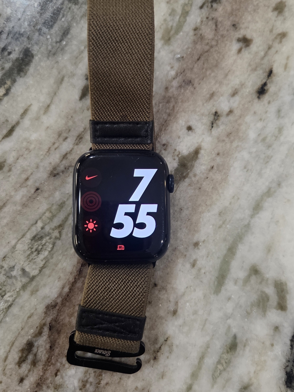 Apple Watch with Olive/Black Nylon Loop Band